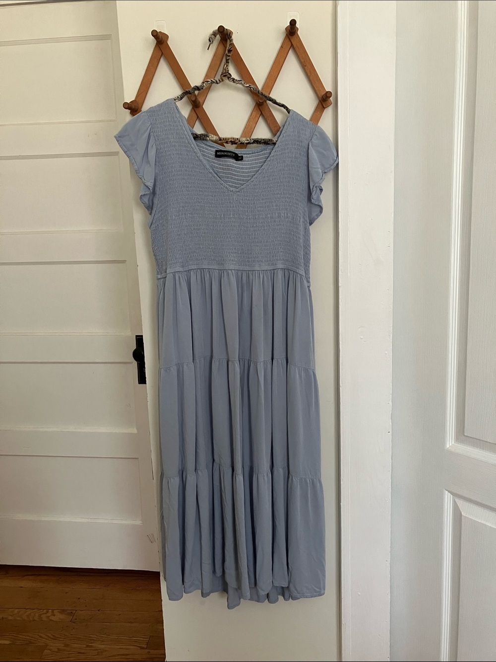 Smocked Tiered Maxi Dress in Light Blue